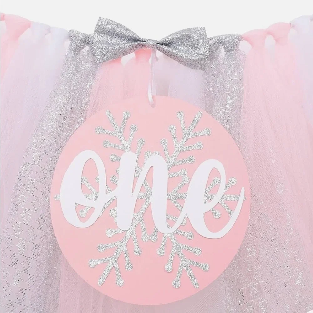 Decor Pink Silver “One” Birthday Decoration Highchair – 1st Birthday Party Girl